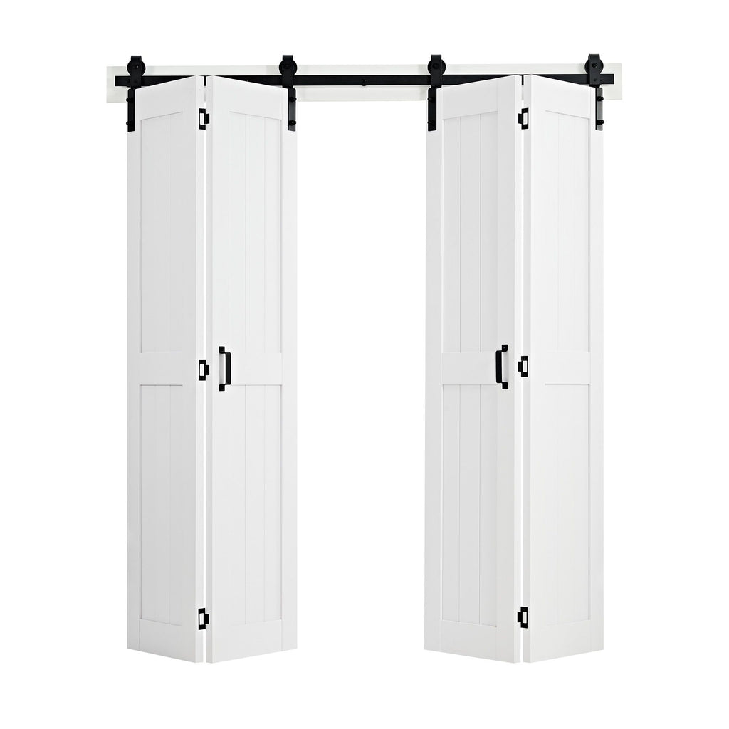 Bifold Barn Door, 72" x 84", MDF Bi-Fold Sliding Closet Doors, Hardware Kit Included, H-Frame Space-Saving Design, Pre-Assembled Panels for Bedroom, Living Room, Wardrobe and Room Divider, White