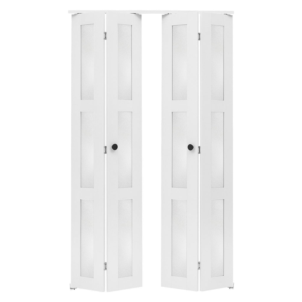 Bifold Closet Door 4-Panel, 48" (Four 12") x 80", 3-Lite Frosted Glass Bifold Barn Door with Metal Hardware Kit & Sturdy Composite Frame, Modern Stylish & Space-Saving for Closets Bedrooms