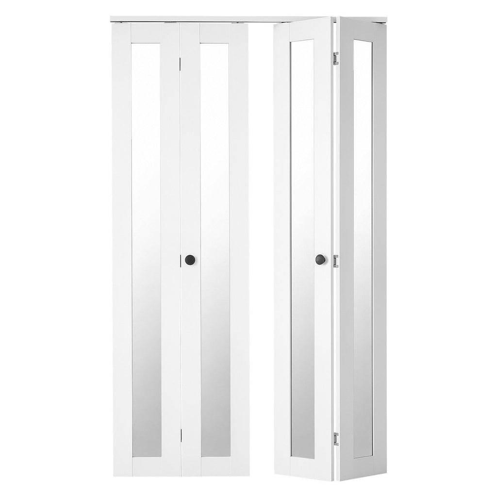 Bifold Closet Door 4-Panel, 48" (Four 12") x 80", Full-Length Mirrored Bifold Barn Door with Metal Hardware Kit & Sturdy Composite Frame, Modern Stylish & Space-Saving for Closets Bedrooms