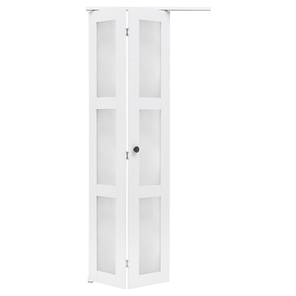 Bifold Closet Doors 2-Panel, 30" (Double 15") x 80", 3-Lite Frosted Glass Bifold Barn Door with Metal Hardware Kit & Sturdy Composite Frame, Modern Stylish & Space-Saving for Closets Bedrooms