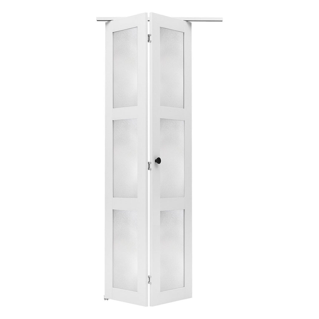 Bifold Closet Doors 2-Panel, 36" (Double 18") x 80", 3-Lite Frosted Glass Bifold Barn Door with Metal Hardware Kit & Sturdy Composite Frame, Modern Stylish & Space-Saving for Closets Bedrooms