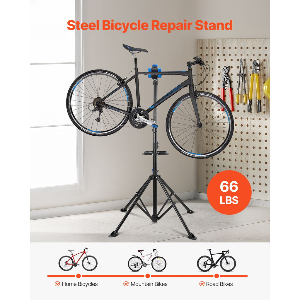 Bike Repair Stand, 66 lb Heavy-duty Bicycle Work Stand with 32.8-56.6 in Adjustable Height & Magnetic Tool Tray, Foldable Bicycle Maintenance Rack, Shop Home Mechanics for Mountain & Road Bike