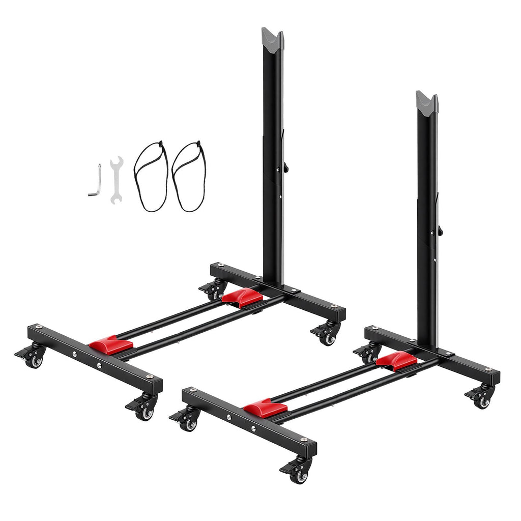 Bike Stand 2 Pack, Freestanding Vertical & Horizontal Bike Storage Rack, with Lockable Casters, Height Adjustable Carbon Steel Upright Garage Bicycle Floor Stand, for 20-29 in Wheels, Black