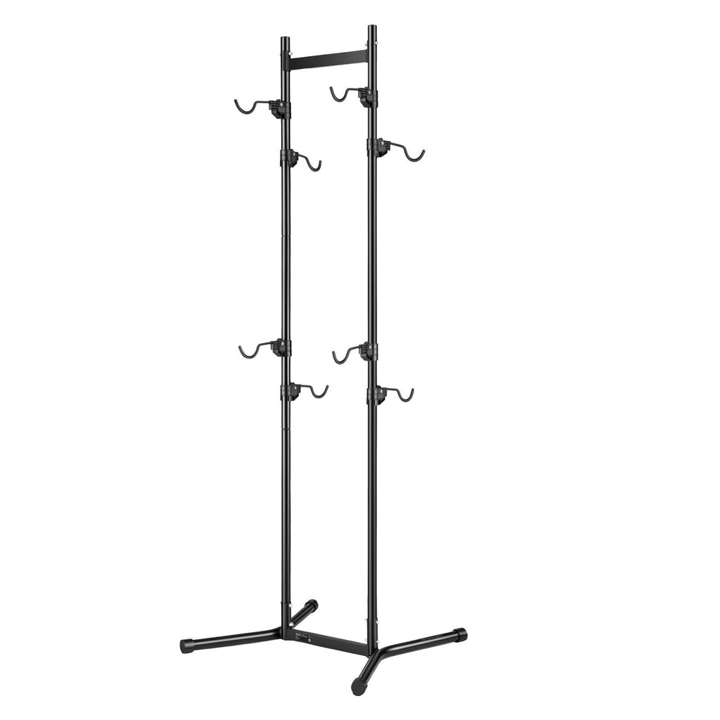 Bike Stand for 4 Bikes, Freestanding Vertical Bike Storage Rack, with Height-Adjustable Hooks, Heavy-Duty Carbon Steel Garage Bicycle Floor Stand, Ideal for Garage, Apartment, Home, Black