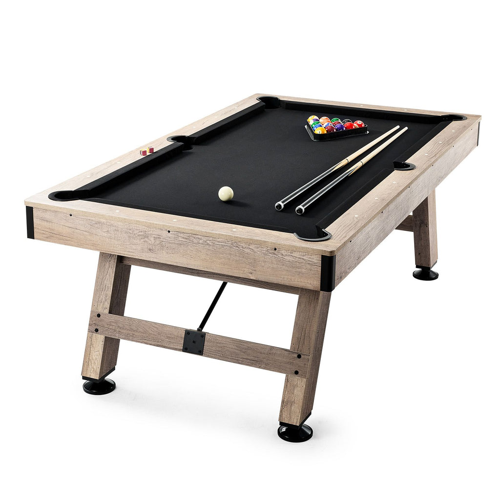 Billiards Table, 7 ft Pool Table, Adjust Legs Stable Billiards Table, Pool Table Set Includes Balls, Cues, Chalks and Brush, Wood Color with Black Cloth, Perfect for Family Game Room Kids Adults