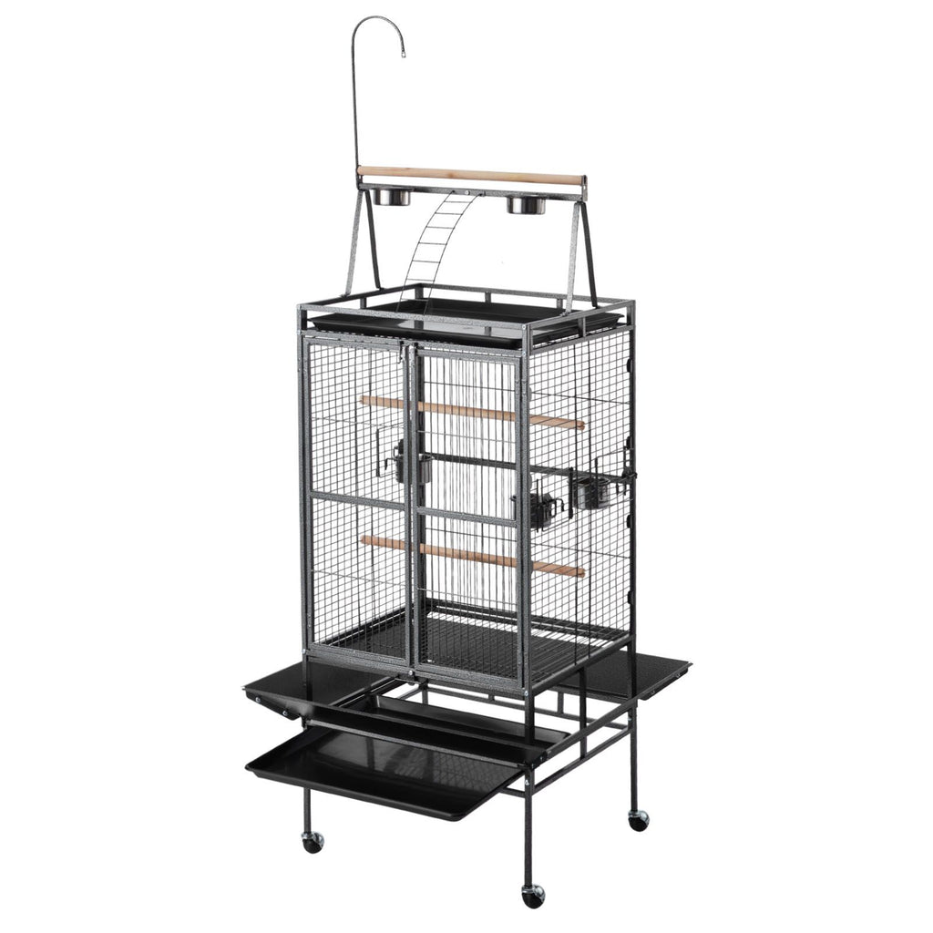 Bird Cage, 32.7 x 31.1 x 82.7 inch, Open Flat Top, Wrought Iron Bird Flight Cage with Perches, Slide-Out Tray, Plastic Feeders, for Cockatiel, Monk Parakeet, Amazon Parrot, African Grey Parrot