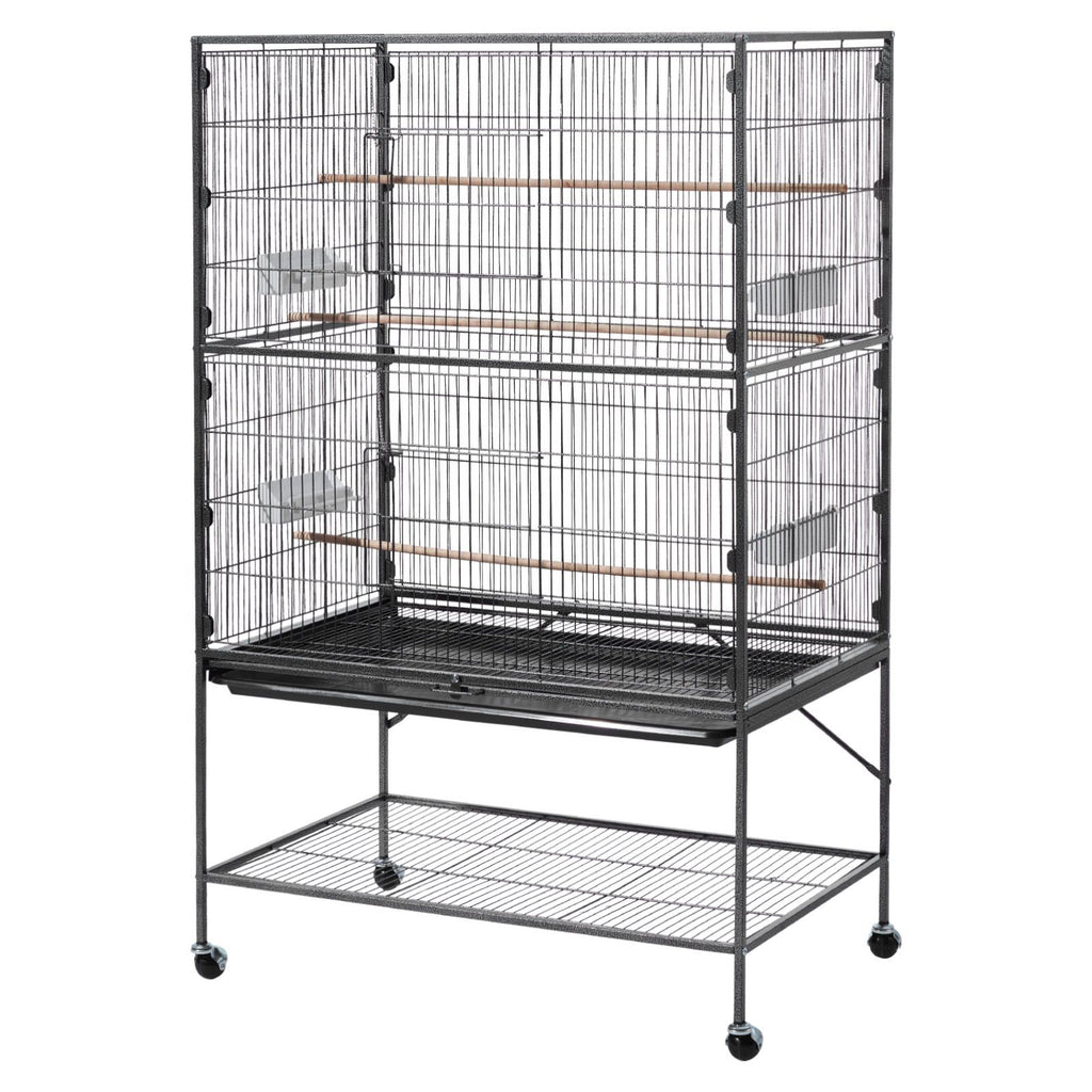 Bird Cage, 36.6 x 22.8 x 59.5 inch, Flat Top, Wrought Iron Bird Flight Cage with Perches, Slide-Out Tray and Plastic Feeders, for Blue Tit, Cockatiel, Canary, Monk Parakeet, African Grey Parrot