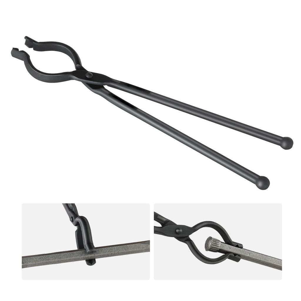Blacksmith Tongs, 18' V-Bit Bolt Tongs, Carbon Steel Forge Tongs with A3 Steel Rivets, for Long, Irregular, and Nail-shaped Forgings, for Beginner and Seasoned Blacksmiths and Bladesmiths