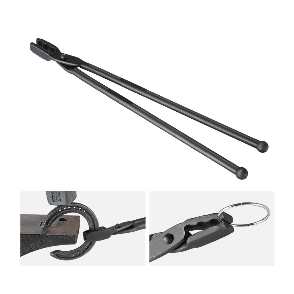 Blacksmith Tongs, 18' Wolf Jaw Tongs, Carbon Steel Forge Tongs with A3 Steel Rivets, for Horseshoes, Curved Shapes, Block Forgings, for Beginner and Seasoned Blacksmiths and Bladesmiths