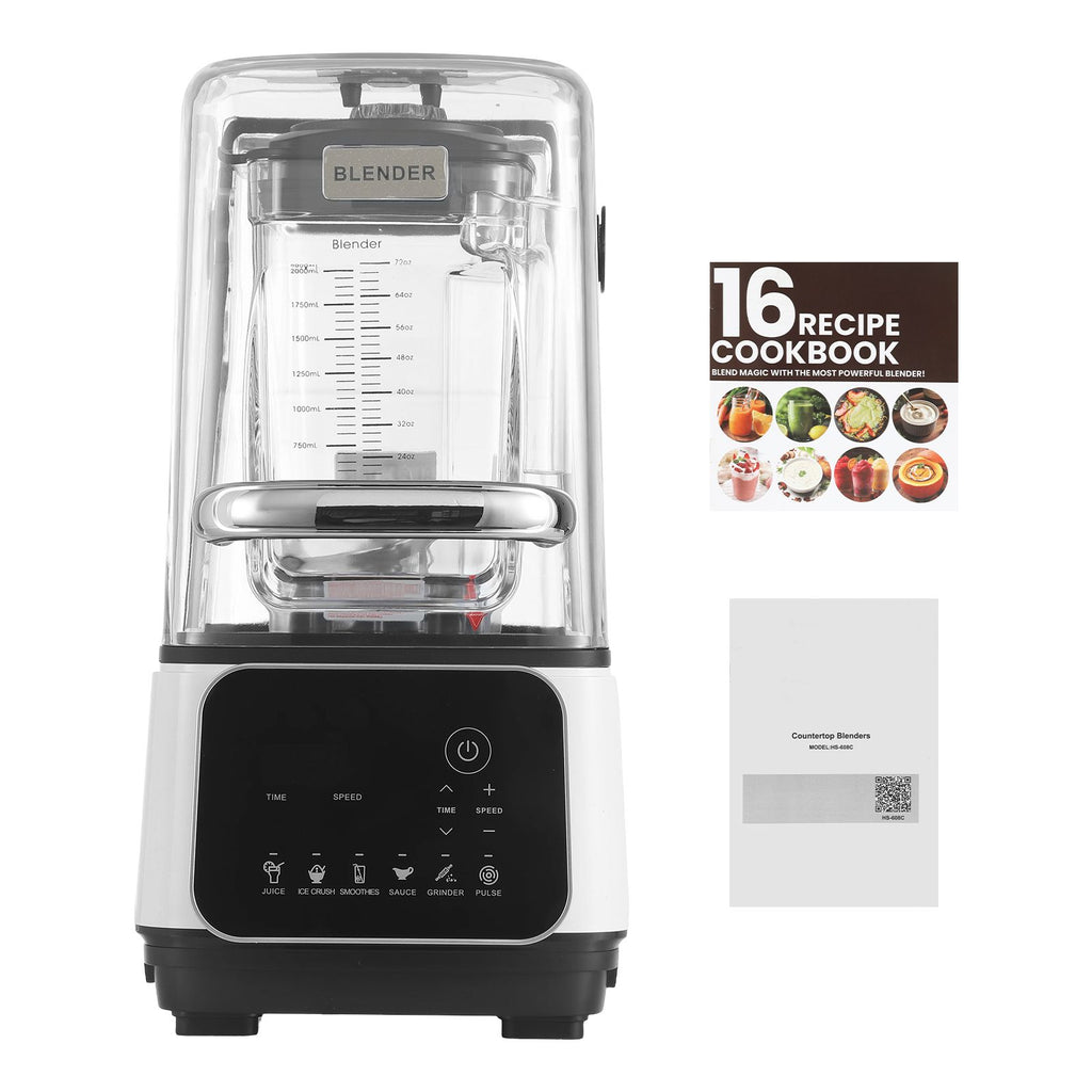 Blender, 68 oz Professional Countertop Blenders with Shield, 2200W 26000RPM Kitchen Food Processor Combo, Self-Cleaning, Speed Adjustable, 6 Preset Menu for Smoothies, Ice Crushing, Puree, White