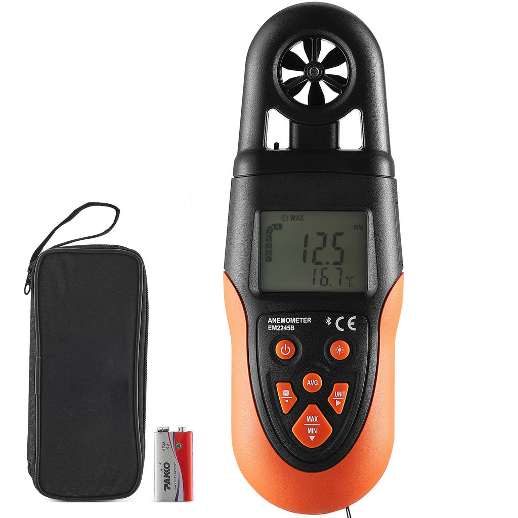 Bluetooth Portable Anemometer, Temperature Range 14-140 Fahrenheit, Digital Device for Measuring Wind Speed, Temperature, Air Flow, and Wind Chill, Equipped with LED Backlit Display