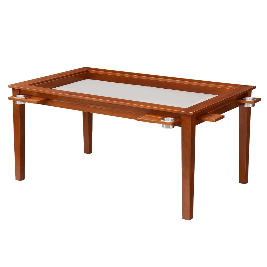 Board Game Table 2-in-1 Gaming and Dining Table 63 x 39.4 x 30 in, Roomy for 6 Players, with Removable Tabletop, Leather Gaming Mat, 6 Cup Holders & Sliding Trays, 440LBS Solid Wood Support