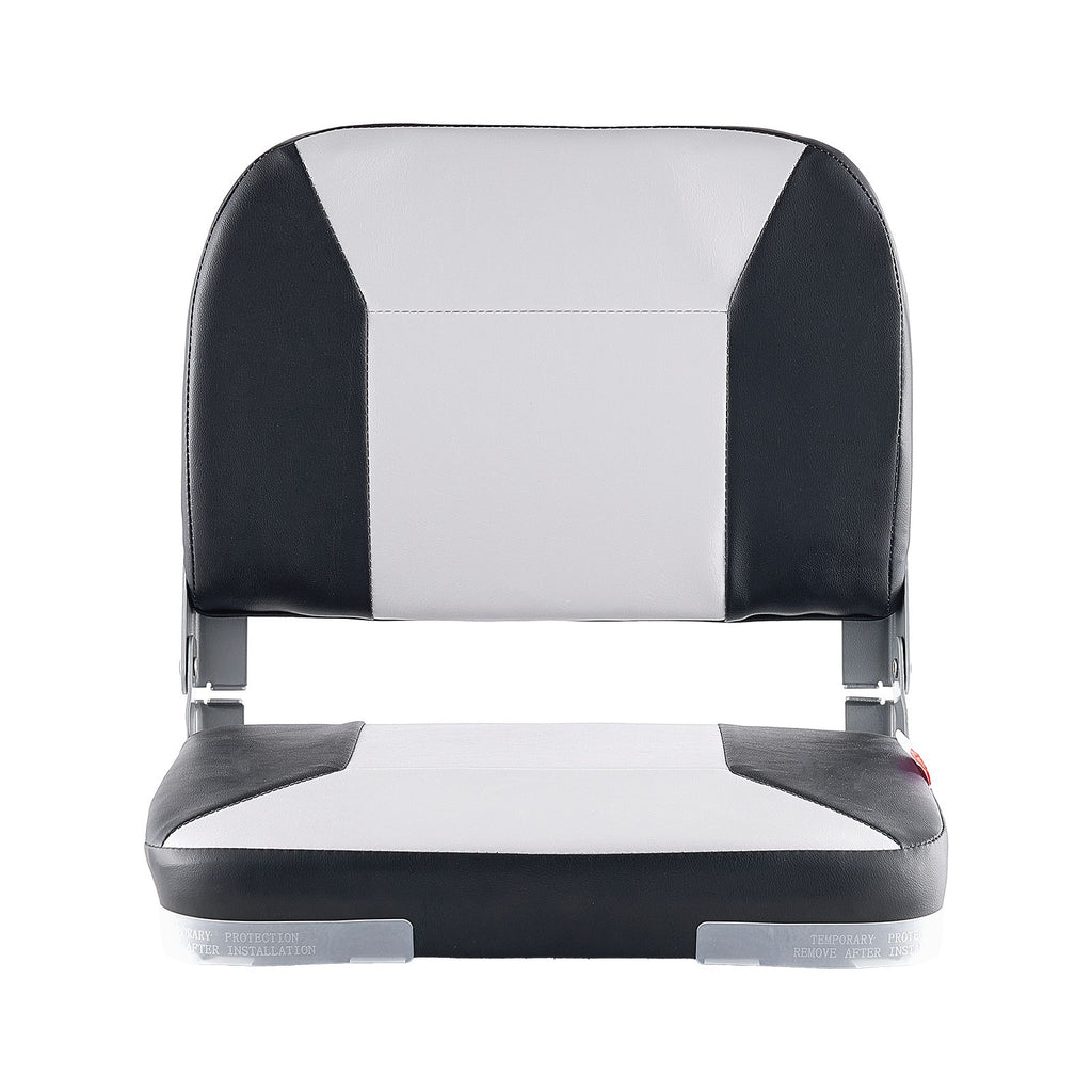 Boat Seat, Low Backrest, Folding Fishing Boat Seat with Thickened Sponge Cushion & Waterproof PVC Leather, Aluminum Alloy Hinges, Flip Up Boat Seat for Fishing Boats, Yachts, Ships, Black & Grey