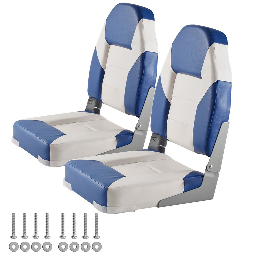 Boat Seats, 21.85" High Back Boat Seat, Folding Boat Chair with Thickened Sponge Padding and Hinge, Fold-Down Boat Captain Chairs for Fishing Boat, Sightseeing Boat, Speedboat, Canoe, 2-Pack