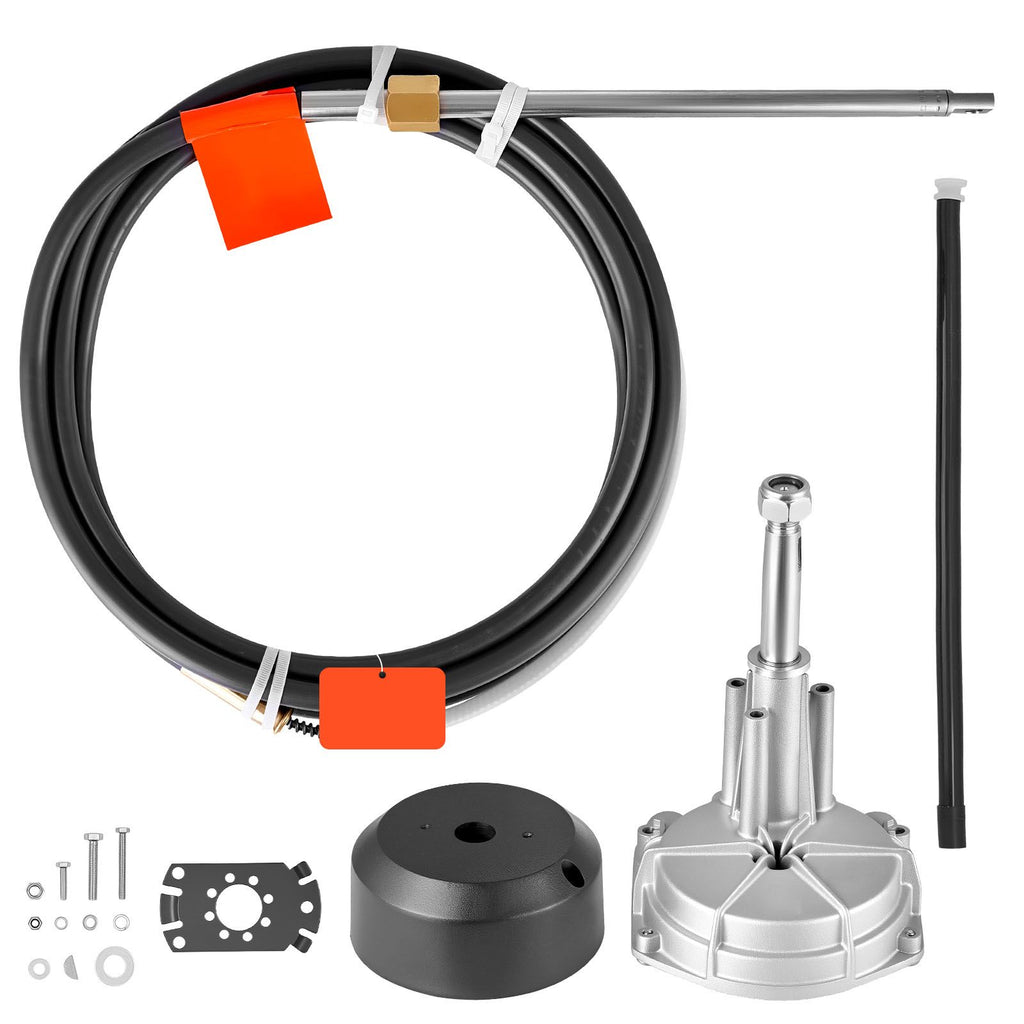 Boat Steering System, 17 ft Boat Control Cable Outboard Rotary Steering System Kit with Aluminum Alloy Helm, Durable Marine Replacement for Fishing Boats, Small Sailboats, Speedboats, Lifeboats
