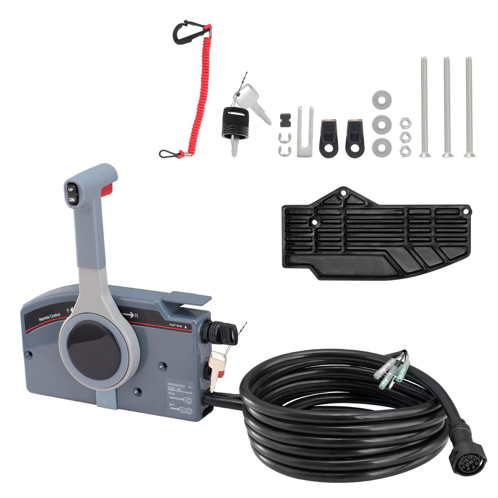 Boat Throttle Control, 703-48205-16 Side-Mounted Outboard Remote Control Box for Yamaha 4-Stroke, Marine Throttle Control Box with Power Trim Switch, 16.6 ft Harness 10 Pin, and Lanyard