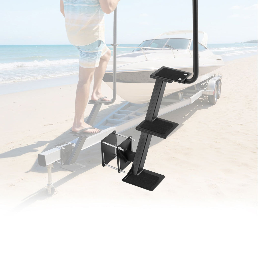 Boat Trailer Steps, 3-Step, Heavy-Duty Boat Trailer Steps with Handle, Non-Slip Surface, 3 Mounting Angle Options, Carbon Steel Ladder Suitable for 3" x 3"/3" x 5"/4" x 4" Frame, Side Mounting