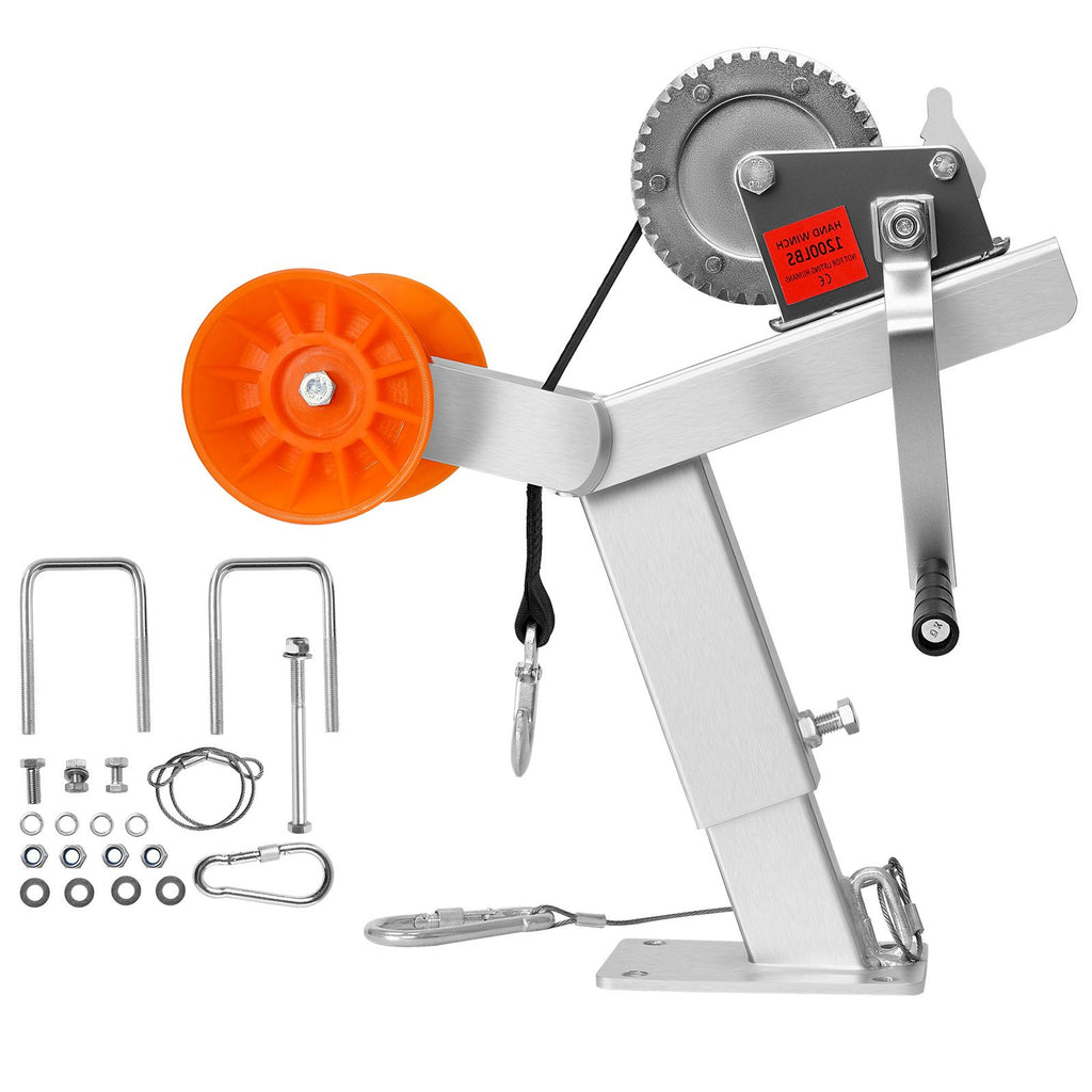 Boat Trailer Winch Stand with Roller, 1200 lbs Winch & 2 in x 25 ft Winch Strap, Boat Winch Mount with U-Bolt for 2-3 Inches W x 3-4 Inches H Trailer Tongue, Fit for Jet Ski, Sailboat, Speedboat