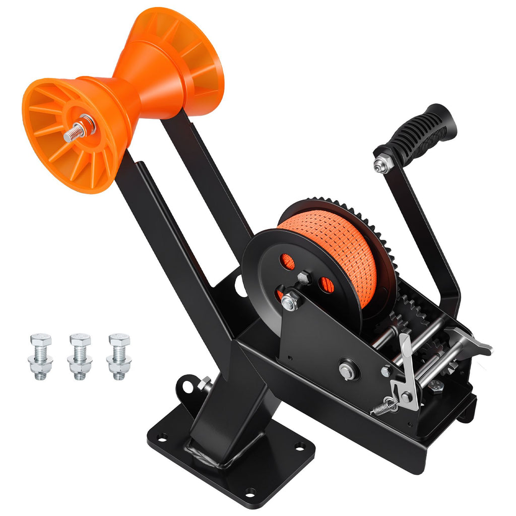 Boat Trailer Winch Stand with Roller, 3500 lbs, 20ft Orange Polyester Strap, Boat Winch Mount, for 2-3 Inches W x 3-4 Inches H Trailer Tongue, Fit for Jet Ski, Sailboat, Speedboat