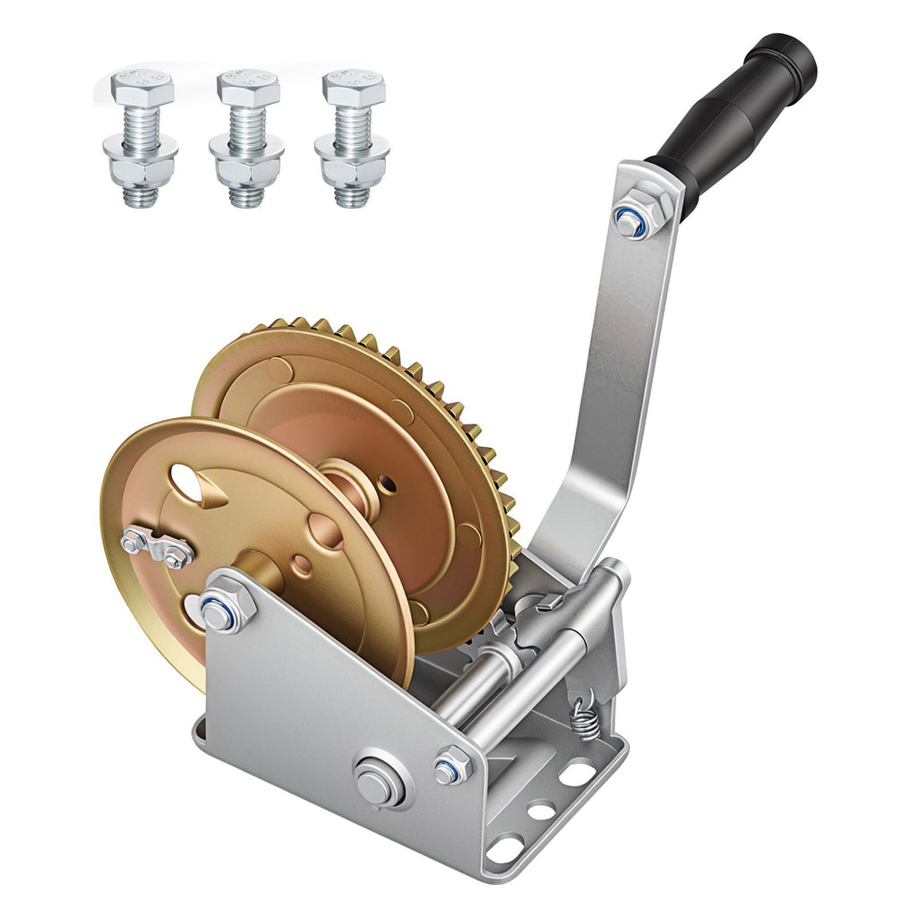 Boat Winch, 1600 lbs Hand Winch, Heavy Duty Manual Rope Crank, Portable Two-Way Ratchet, 4: 1 Gear Ratio, Easy Installation Gear for Boat Trailer ATV Towing