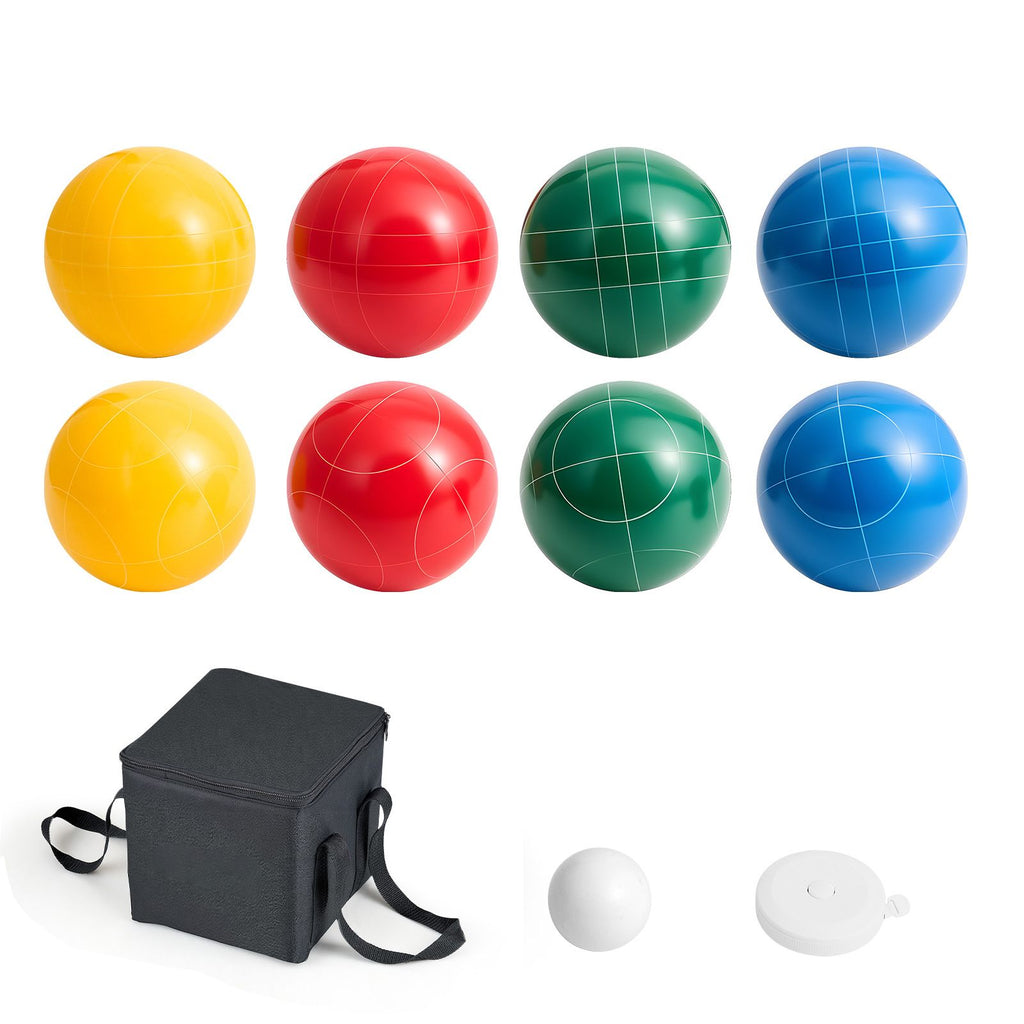 Bocce Ball Set, 107 mm, with 8 Resin Balls, Pallino, Carrying Bag and Measuring Rope, Red/Green/Blue/Yellow 4 Colors, for 2 to 8 Players, Bocce Ball Game Set for Beach, Lawn, Family Backyard