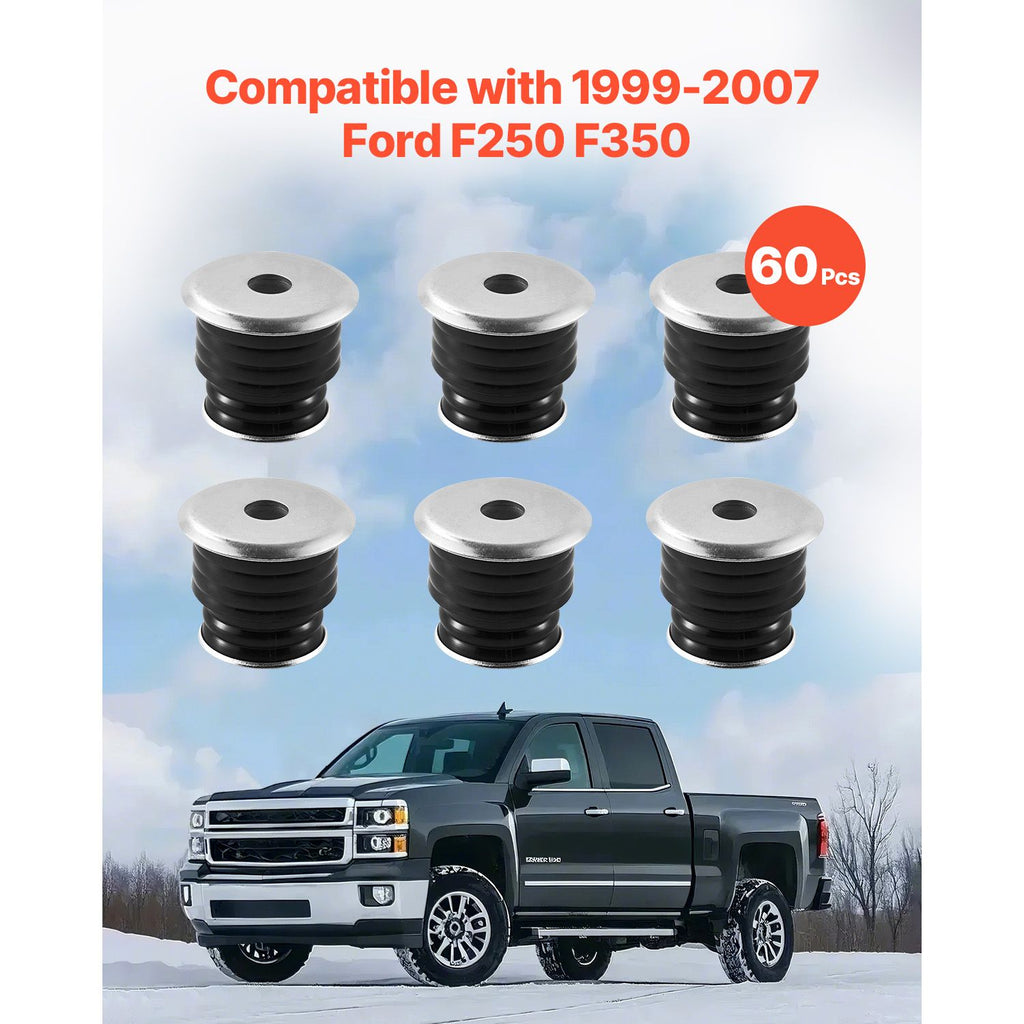 Body Mount Bushing Kit, Compatible with 1999-2007 Ford F250 F350, 60 PCS Polyurethane Body Mount Kit, Quick Replacement, Durable Components for Improving Bumpy Driving Performance, Black image 2