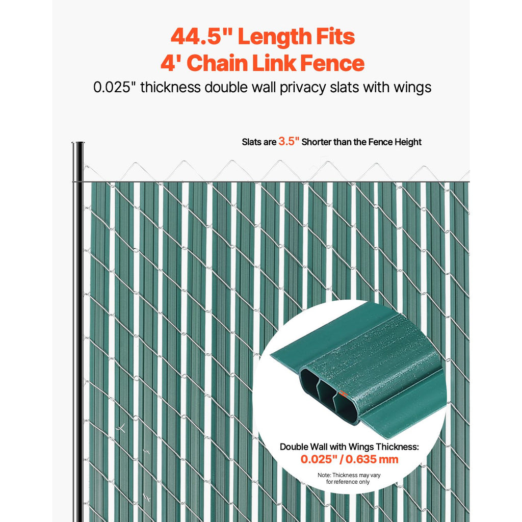 Bottom Locking Privacy Slats, Double-Wall Vertical Bottom-Locking Slats with Wings for Chain-Link Fence, High-Density HDPE Chain Link Slats Ideally Fit 4' High Fence for Garden and Farm(Green) image 2