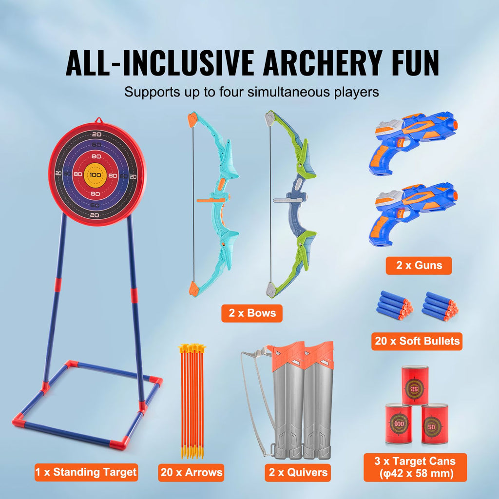 Bow and Arrow Set for Kids, 2 Pack LED Light Up Archery Set with 20 Suction Cup Arrows, Standing Target, 2 Quivers, 2 Guns, 20 Soft Bullets, 3 Target Cans, Outdoor Toy for Boy & Girl 6+ Year Old image 2
