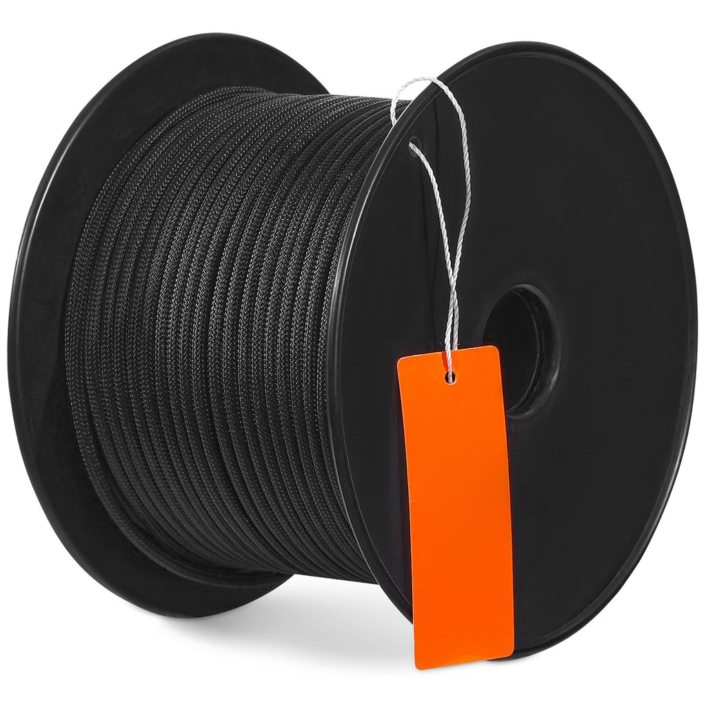 Braided Nylon Cord, 3/16 inch by 250 feet, 32-Strand Design, 720 LBS Tensile Strength, Multi-Purpose Black Rope for Outdoor, Tree Work, Hiking, Swinging, and Rescue Operations