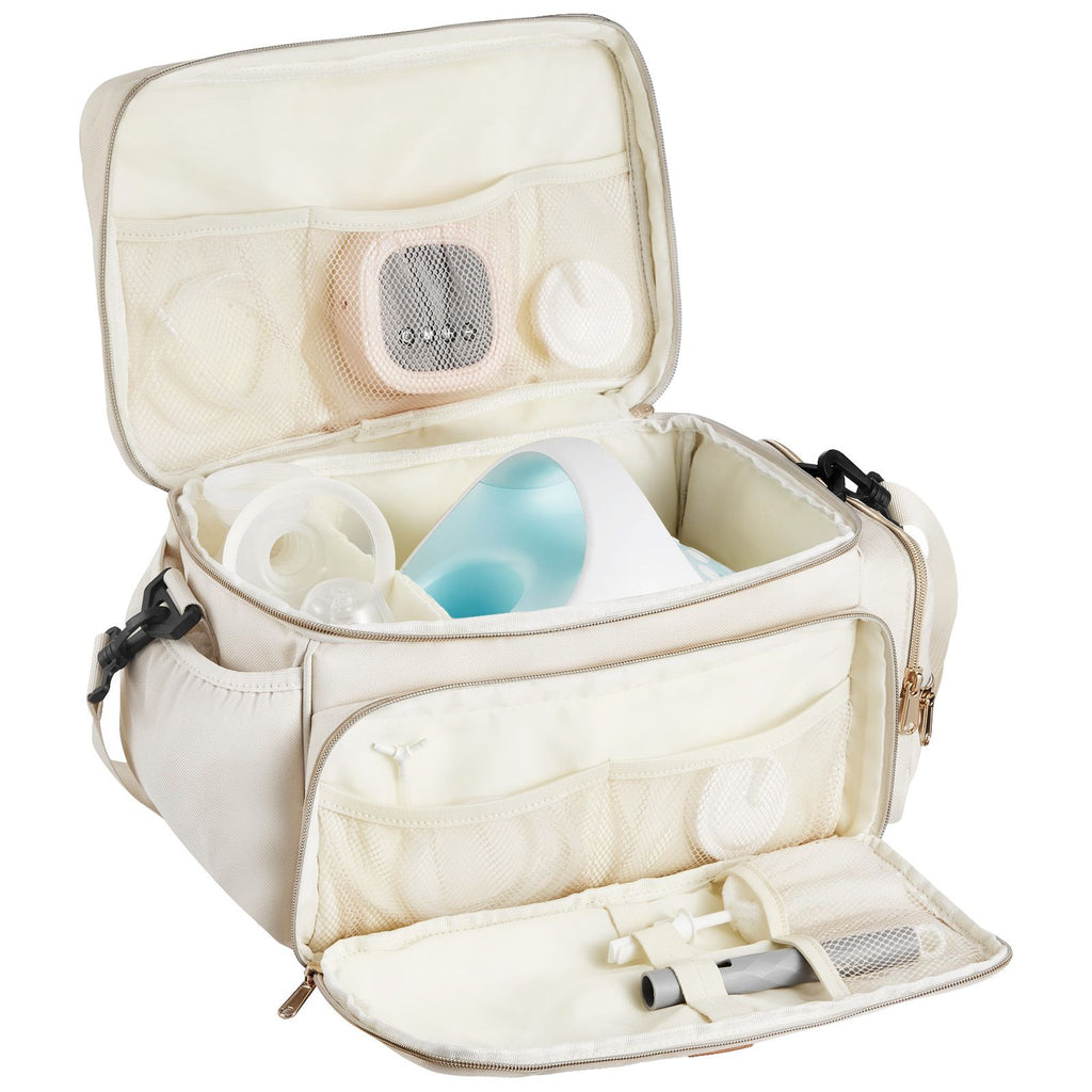 Breast Pump Bag, Breast Feeding Bag with Waterproof Mat, Fits for S1/S2, Pumping Accessories & Breastmilk Storage, Portable Pump Carrying Case for Work, Travel and Family Use, Beige
