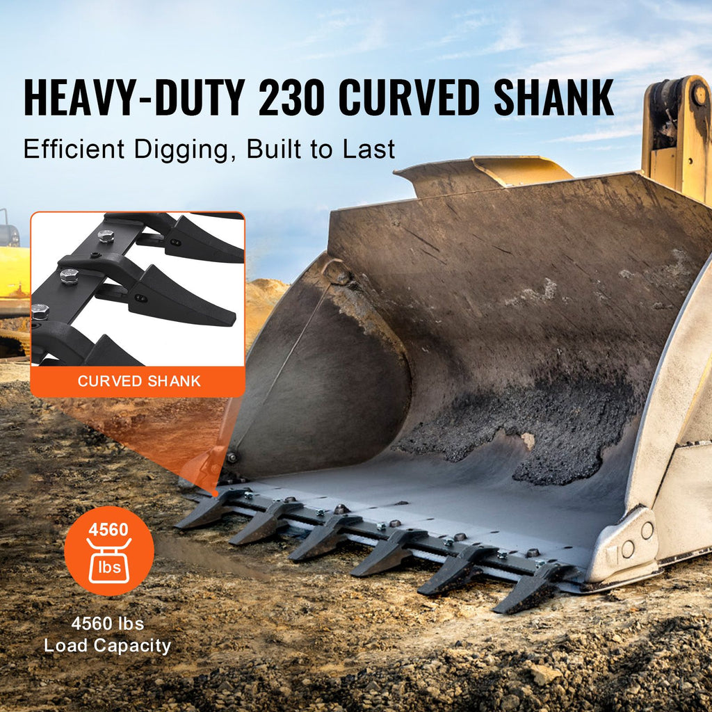 Bucket Tooth Bar, 48'', Heavy Duty Tractor Bucket 6 Teeth Bar for Loader Tractor Skidsteer, 4560 lbs Load-Bearing Capacity Bolt On Design, for Efficient Soil Excavation and Bucket Protection