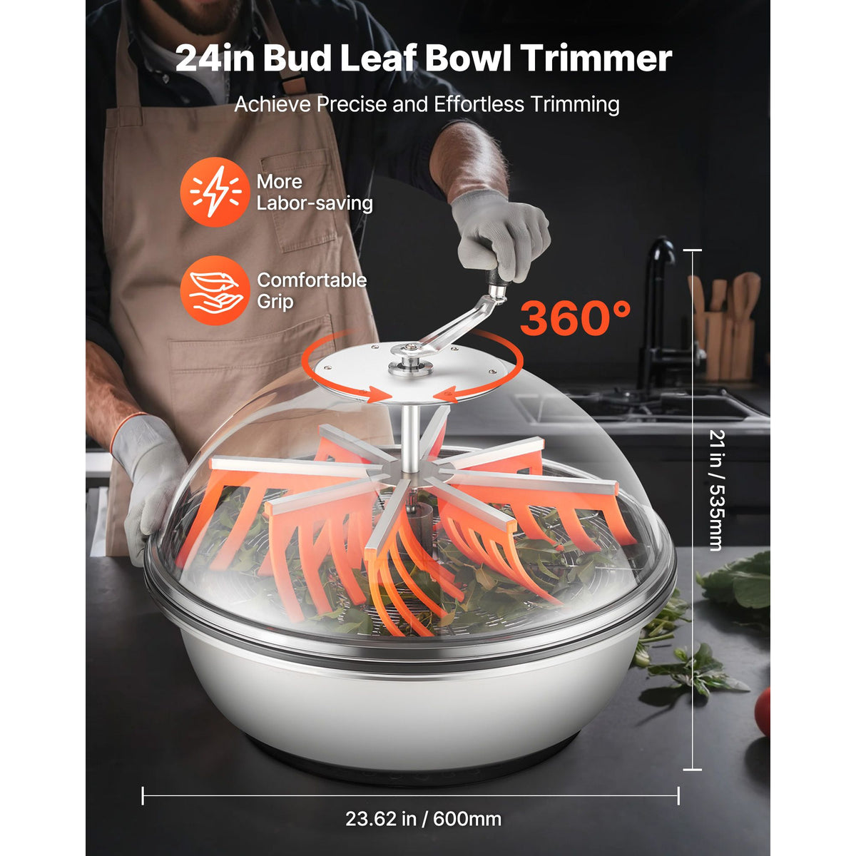 Bud Leaf Bowl Trimmer, 24 in Manual Bud Trimmer, with Sharp Stainle ...