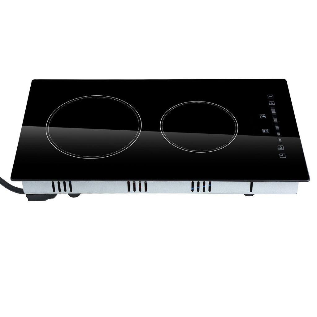Built in Electric Stove Top, 20 x 11.6 inch 2 Burners, 240V Glass Radiant Cooktop with Sensor Touch Control, Timer & Child Lock Included, 9 Power Levels for Simmer Steam Slow Cook Fry