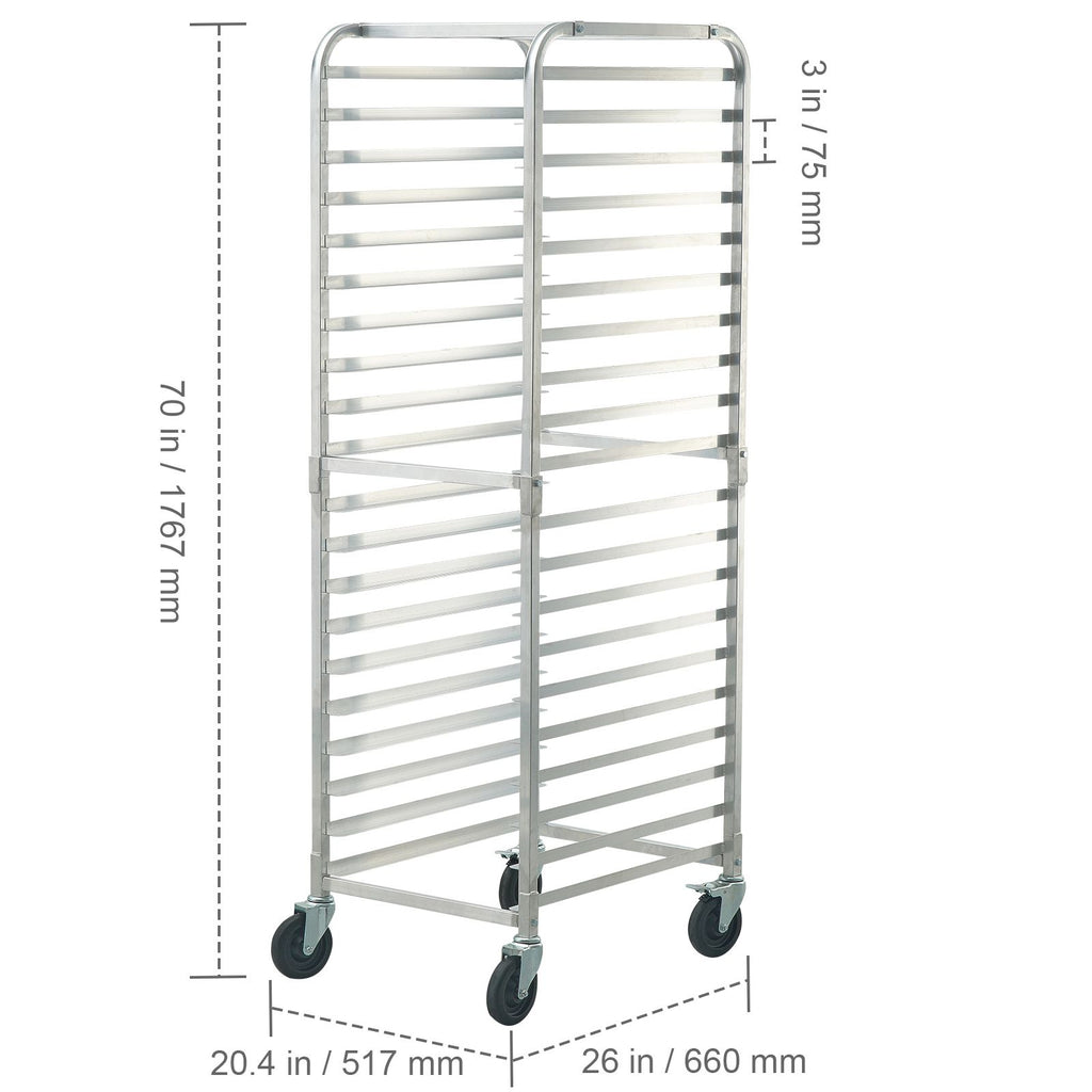 Bun Pan Rack, 20-Tier Commercial Bakery Racks with Brake Wheels, Aluminum Racking Trolley Storage for Half & Full Sheet, Speed Rack For Kitchen Home, Bread Baking Equipment, 26"L x 20.4"W x 70"H