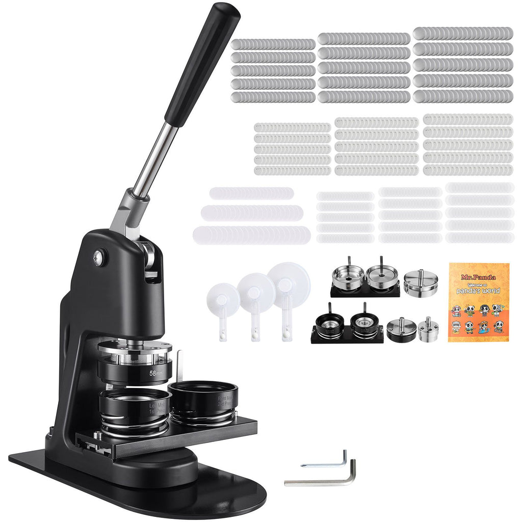 Button Maker Machine, 1.26/2.28/2.95 inch 3-in-1, Plastic Pin Maker with 300pcs Button Parts, Circle Cutter and Magic Book, Reinforced Ergonomic Handle, for DIY Badges, Personalized Pins, Black