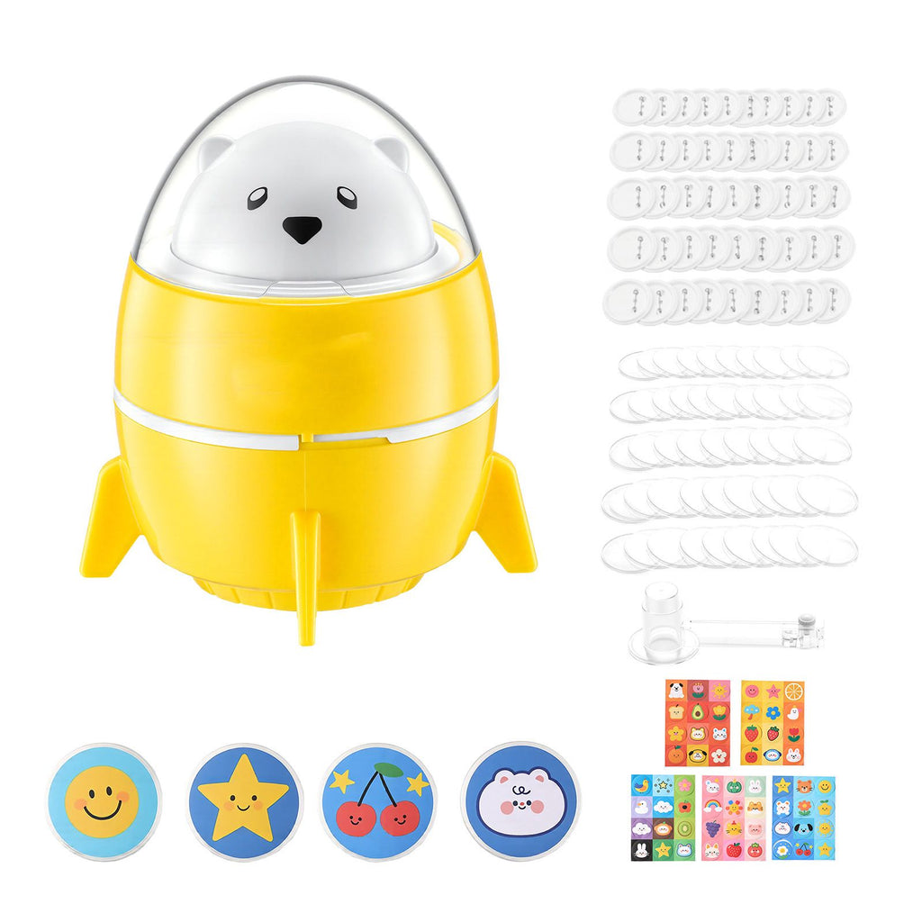 Button Maker Machine, 2.25" / 58 mm, Plastic Pin Badge Maker with 50pcs Button Parts and Pre-Printed Pattern Paper, Circle Cutter, Compact Body, for Home DIY, School Events, Birthday Present