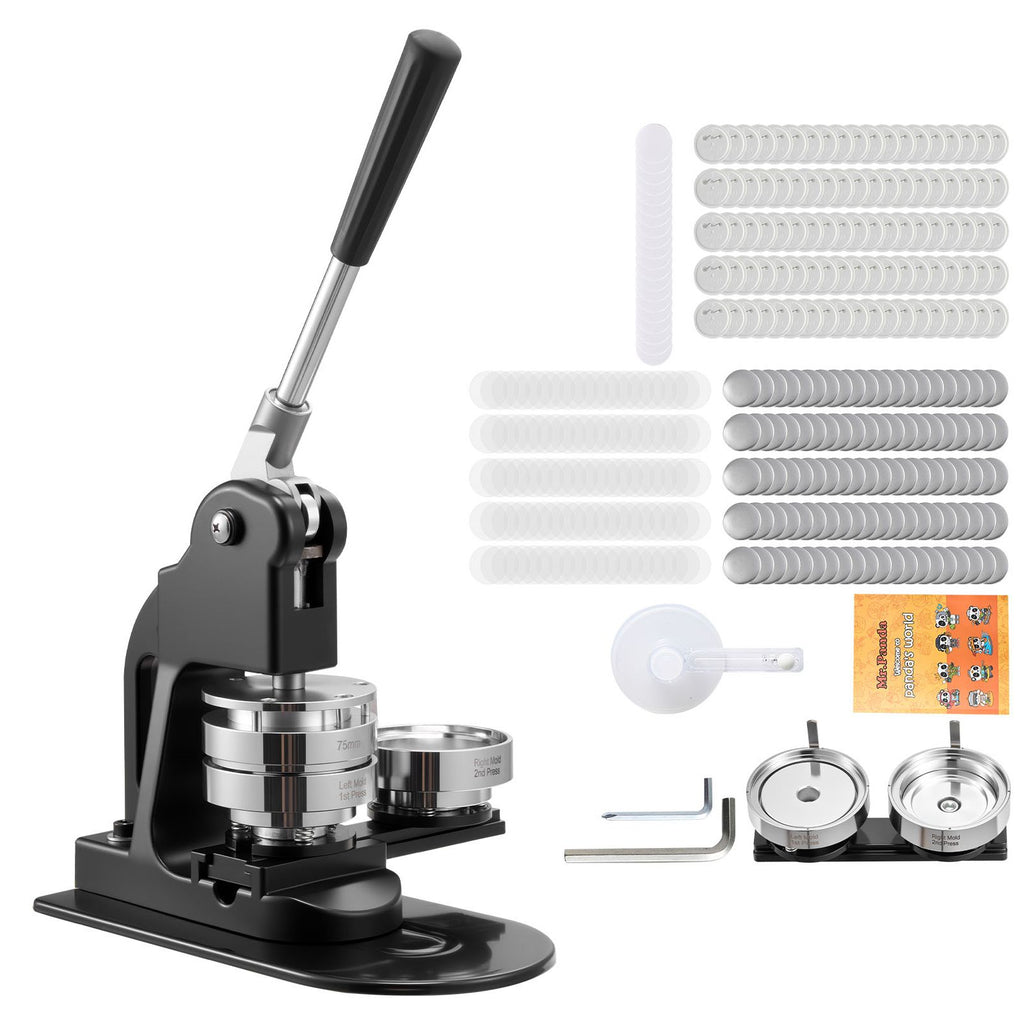 Button Maker Machine, 3 in, Pin Maker Machine with 500pcs Button Parts, Circle Cutter, Hex Wrenches and Magic Book, Ergonomic Handle, for DIY Badges, Personalized Pins and Key Chains, Black