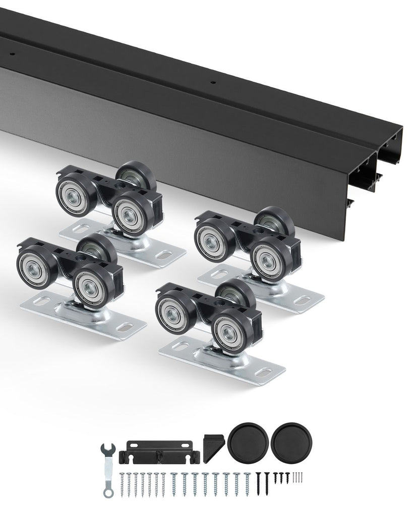Bypass Door Hardware, 4ft Heavy Duty Bypass Sliding Door Hardware Kit, Aluminum Alloy Sliding Closet Door Hardware Set with Finger Pulls, for 2 Door System, Fit Door Thickness 1 3/8 " - 1 3/4"