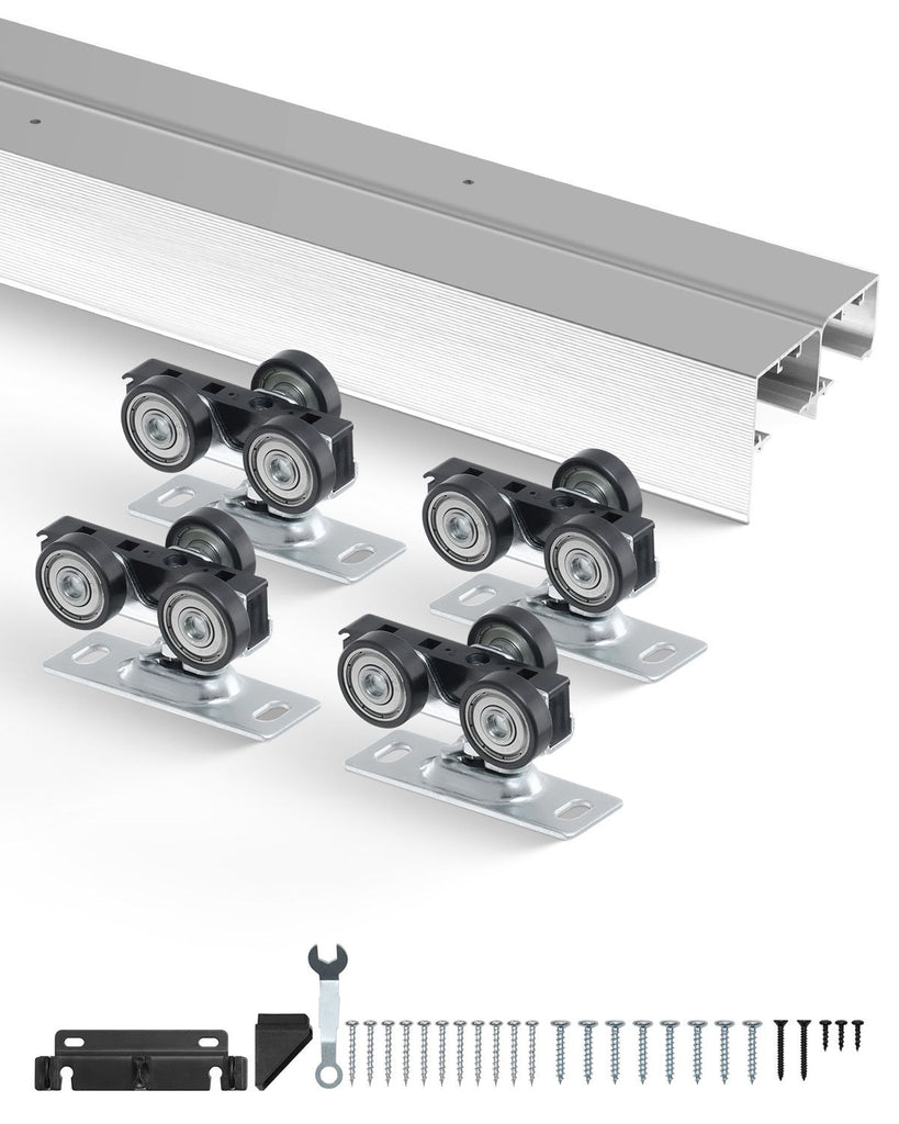 Bypass Door Hardware, 6ft Heavy Duty Bypass Sliding Door Hardware Kit, Aluminum Alloy Sliding Closet Door Hardware Set for 2 Door System, Fit Door Thickness 1 3/8 " - 1 3/4", Easy to Install