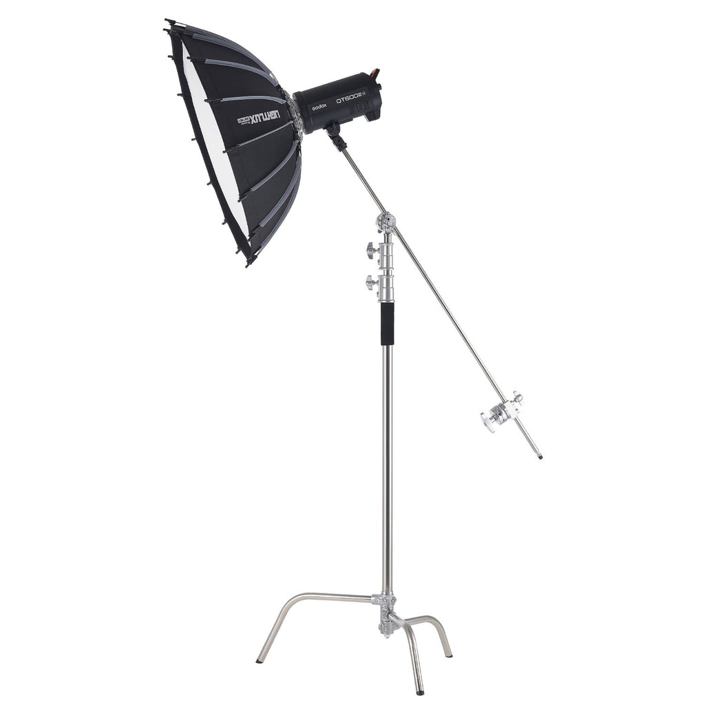 C Stand with Boom Arm, Max Height 10.83 ft/330 cm, Stainless Steel Heavy Duty Photography Light Stand with 4.8-9.8 ft Adjustable Height, 2 Grip Head for Studio Monolight, Softbox, Reflector