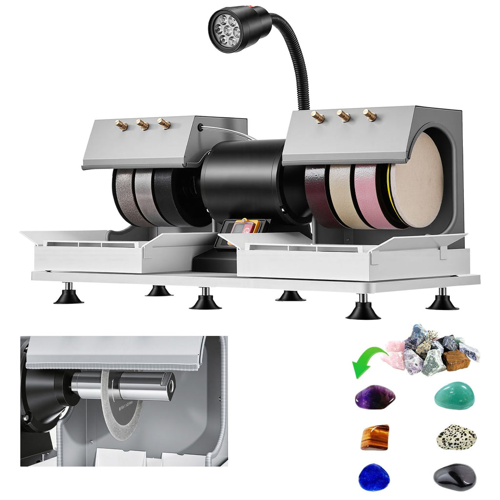 Cabbing Machine, 6" 2/5 HP 1800 RPM Efficient, Lapidary Rock Grinder Polisher With Diamond and Resin Wheels, LED Lamp, Water System, Lapidary Equipment for Gemstone Grinding, Stone Polishing