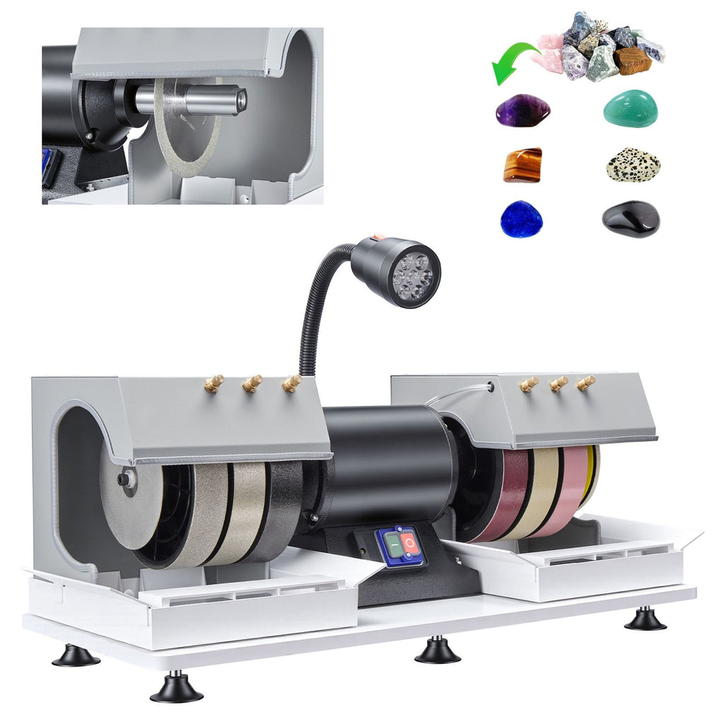 Cabbing Machine, 8" 3/4 HP 1800 RPM Efficient, Lapidary Rock Grinder Polisher With Diamond and Resin Wheels, LED Lamp, Water System, Lapidary Equipment for Gemstone Grinding, Stone Polishing
