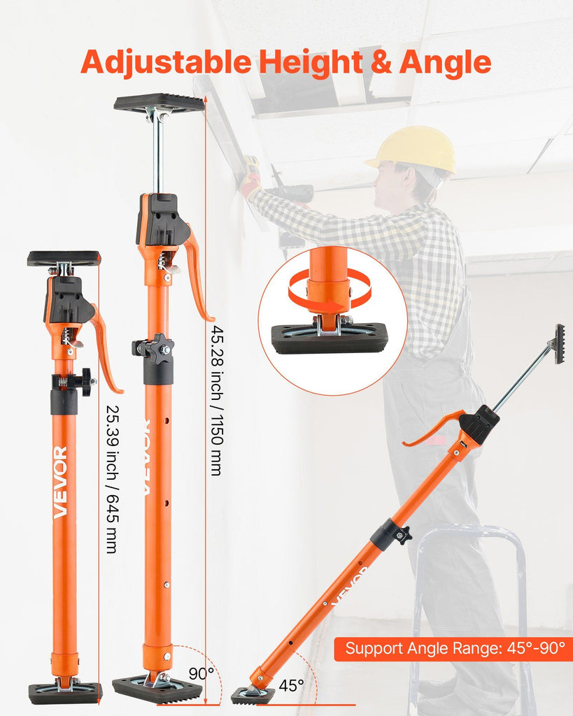 Cabinet Jack Support Pole, 2-Pack, 25.4-45.3 Inch Steel Telescopic Quick Support Rod, Adjustable 3rd Hand System up to 220 lbs Capacity for Installing Cabinets, Lifting Drywall, Cargo Bars image 2