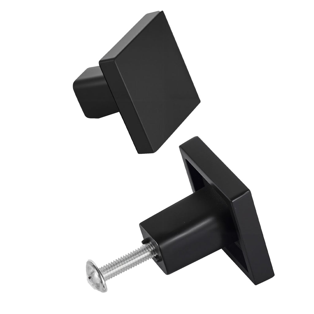 Cabinet Knobs, 10 Pack, 1.18 Inch Black Zinc Alloy Drawer Pulls & Door Handles, Square Kitchen Solid Knobs Dresser Handles, Cupboard Hardware with Screws for Bathroom Closet Cabinets Drawers