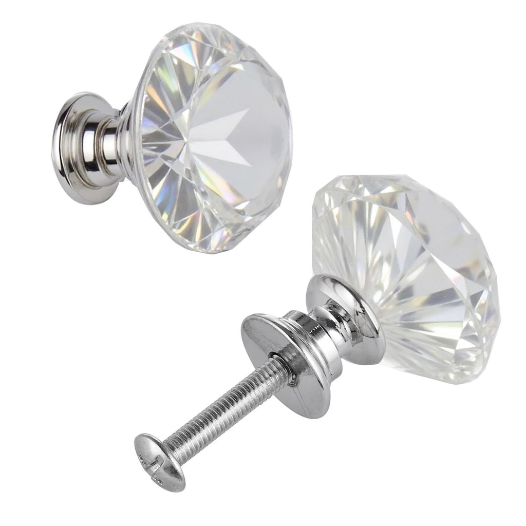 Cabinet Knobs, 12 Pack, 1.22 Inch Acrylic & Zinc Alloy Drawer Pulls Door Handles, Diamond Kitchen Solid Knobs Dresser Handles, Cupboard Hardware with Screws for Bathroom Closet Cabinets Drawers