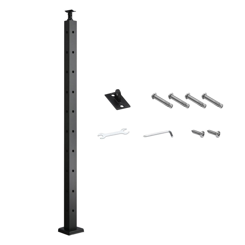 Cable Railing Post, 36x1x2 Inch Corner Railing Post, with L-Shaped Pre-Drilled Holes, Stainless Steel Cable Rail Post with Horizontal and Curved Bracket, 1-Pack, Black, 1JZLGZXHS914IVCFL001V0