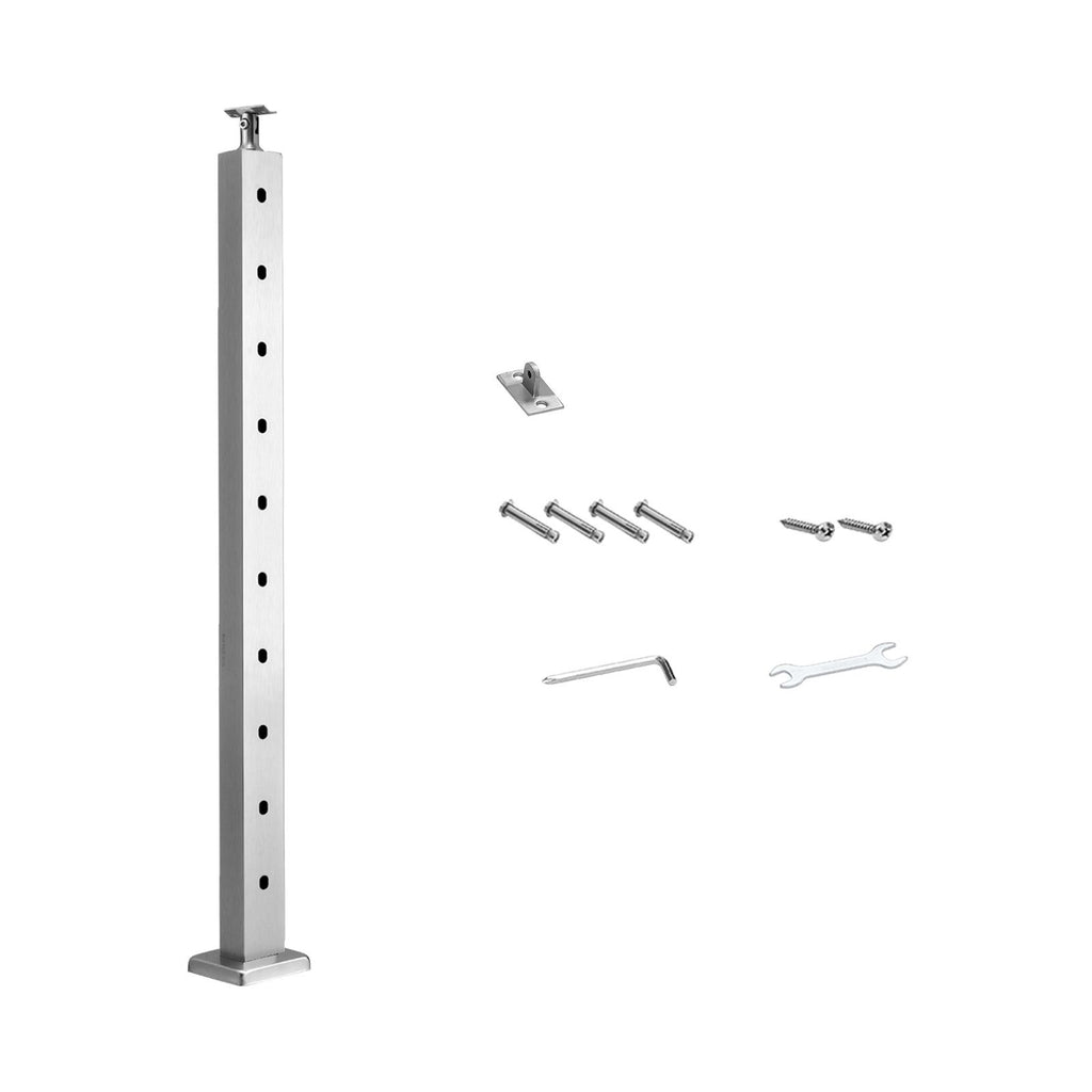 Cable Railing Post, 36x1x2 Inch Level Deck Stair Posts, 1-Pack Stainless Steel Cable Handrail Post, Pre-Drilled Pickets with Mounting Bracket Stair Railing Kit, Silver, 1JZLGZXYS914I4BDB001V0