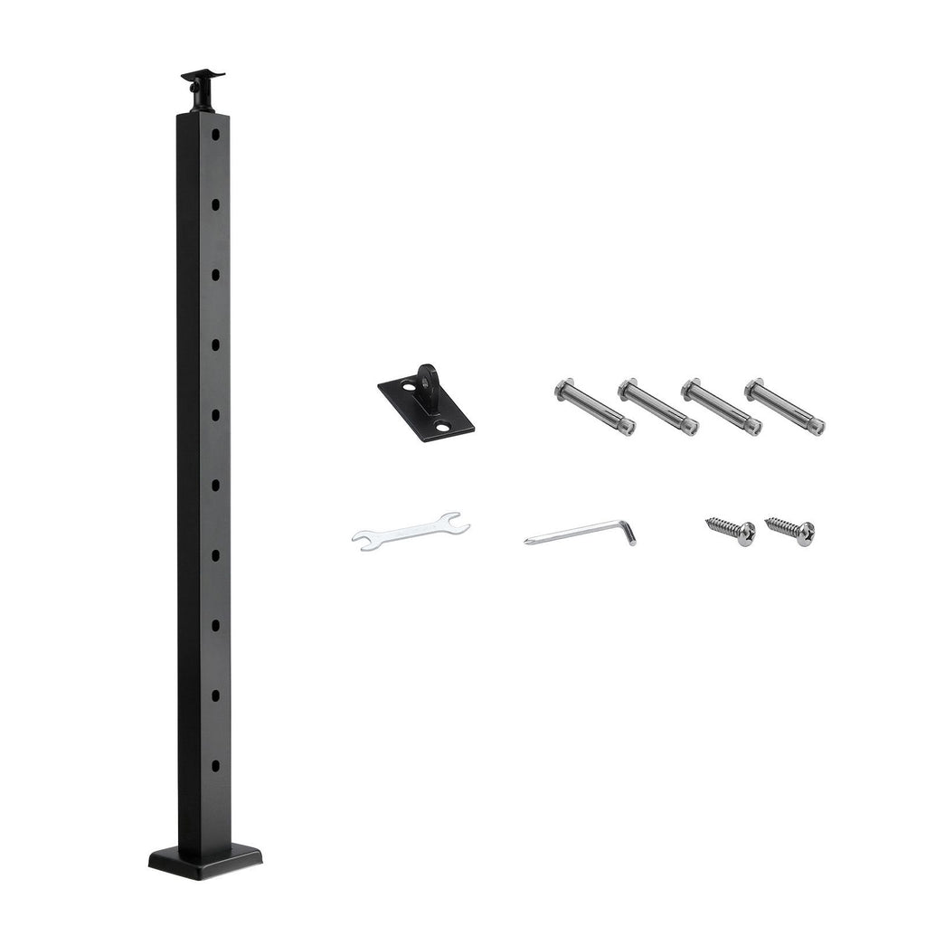 Cable Railing Post, 36x1x2 Inch Stair Railing Post, with Pre-Drilled 30° Angled Holes, Stainless Steel Cable Rail Post with Horizontal and Curved Bracket, 1-Pack, Black, 1JZLGZXHS91402OS1001V0