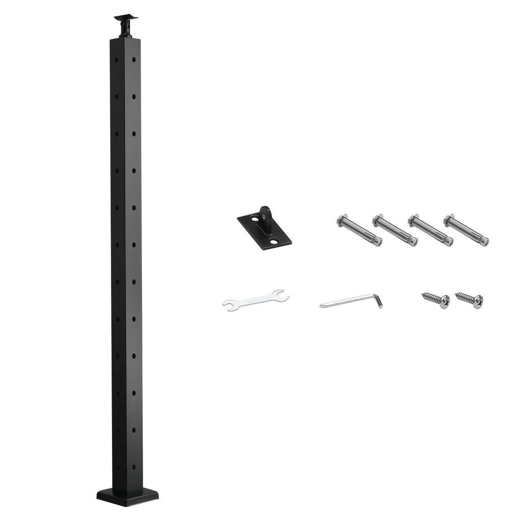 Cable Railing Post, 42x2x2 Inch Corner Railing Post, with L-Shaped Pre-Drilled Holes, Stainless Steel Cable Rail Post with Horizontal and Curved Bracket, 1-Pack, Black, 1JZLGZXHS1065S1EW001V0