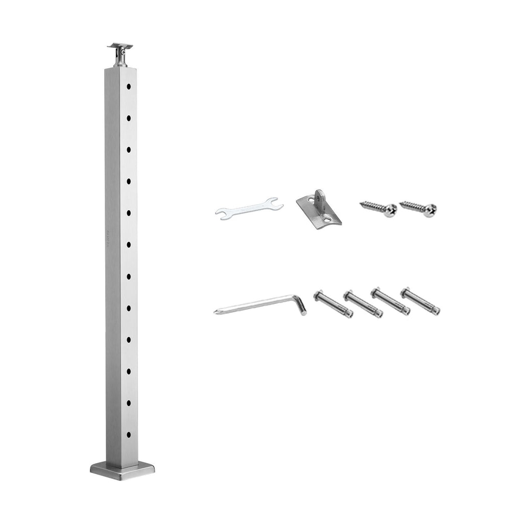 Cable Railing Post, 42x2x2 Inch Level Deck Stair Posts, 1-Pack Stainless Steel Cable Handrail Post, Pre-Drilled Pickets with Mounting Bracket Stair Railing Kit, Silver, 1JZLGZXYS1061EF8W001V0